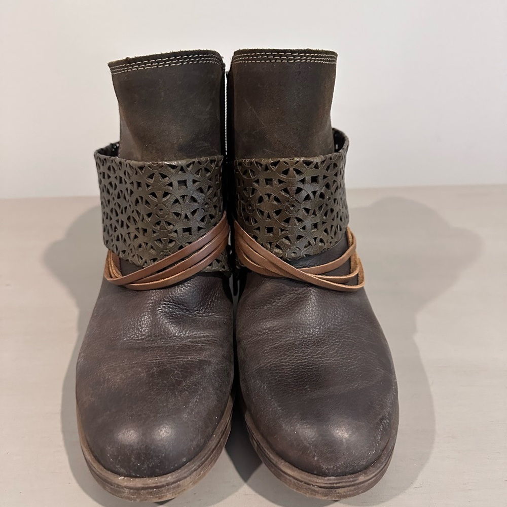 PIKOLINOS Dark Brown Leather Ankle Booties with Laser-Cut Cuff - Picture 5 of 5